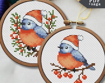 クリスマスオーナメントのクロスステッチパターン、ウソの鳥の刺繍