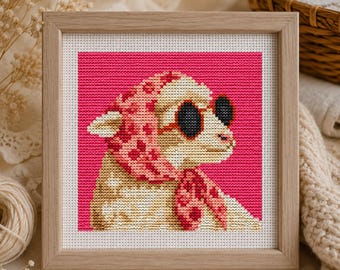 Chic Sheep Cross Stitch Pattern, Funny Pink Farm Embroidery chart, PDF,  Tiny Cute Lamb with Sunglasses Meme xstitch, Farmhouse Decor, SAGA