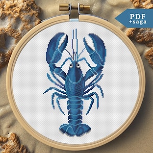 Lobster Cross Stitch Pattern, Beach Hand Embroidery, Animal Decor, SAGA, fish counted xstitch chart, sea Lover gift, Instant download PDF