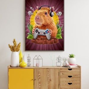 capybara, mignon capybara jeux gaming 2, art capybara, art mural imprimable, poster animal, décoration d'intérieur, affiche, créature