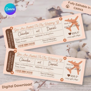 Editable Airline Boarding Pass or Ticket Template to Personalize, Instant Digital Download Surprise Trip, 8.5x2.75 in