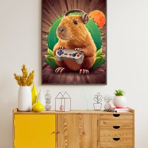capybara, mignon capybara jeux gaming 3, art capybara, art mural imprimable, poster animal, décoration d'intérieur, affiche, créature