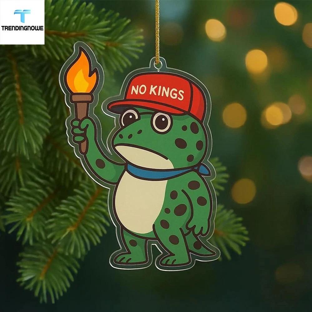 Discover Frog Protest Christmas Ornament, Cartoon Frog with Torch, Anti-Authoritarian Acrylic Holiday Decoration