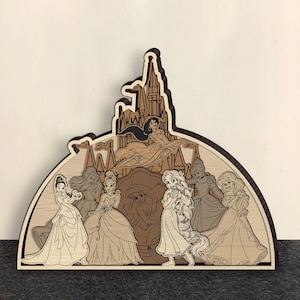 Multistrato Princess Art SVG, Magical Kingdom Art SVG, Scene Art SVG, Pezzo d'arte a 7 strati per Glowforge, File tagliati al laser