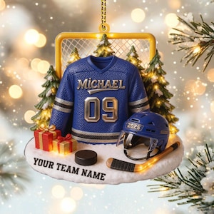 Personalized Hockey Ornament with Name, Jersey Number & Team – Custom 2025 Acrylic Xmas Gift for Player, Coach or Hockey Lover