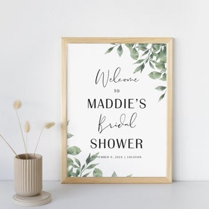 Bridal Shower Welcome Sign | Editable Canva Template | Greenery Bridal Shower Sign | Greenery Bridal Shower Poster | Miss to Mrs