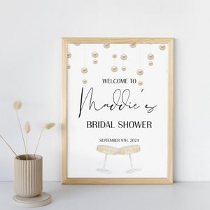 Bridal Shower Welcome Sign  | Editable Canva Template | Pearls and Prosecco Bridal Shower Sign | Pearls and Prosecco Bridal Shower