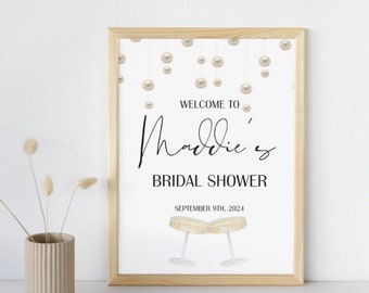 Pearls and Prosecco Bridal Shower Welcome Sign (Editable Canva Template)