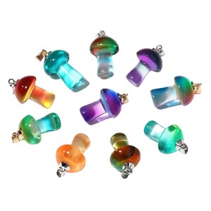 Glass Mushroom Pendant Necklace With 20in Stainless Steel Chain