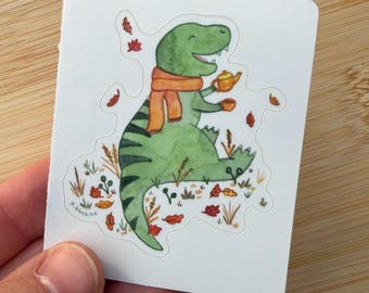 Tea Rex Vinyl Sticker - T-Rex Dinosaur Drinking Tea