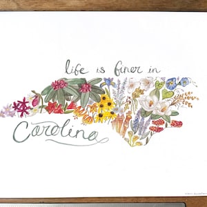 North Carolina Wildflower Watercolor Print, Floral Art (11x14)