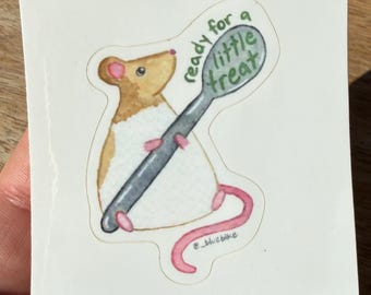 Little Treat Vinyl Sticker - Cute Rat or Mouse Stickers (Free Shipping and Water Resistant)