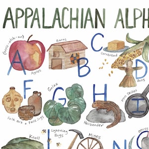Appalachian Alphabet Watercolor Print – Mountain ABCs Nursery Art