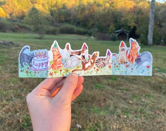 Happy Birthday Cats Card - Handmade and Painted in Watercolor, Envelope Included, Free Shipping - It&#39;s A Cat Party!