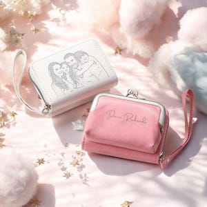 Gepersonaliseerde portemonnee voor twee doeleinden voor dames - aangepaste naam en foto leren portemonnee, metalen frame dubbele kus, cadeau voor moeder, vrouw, kerstmis