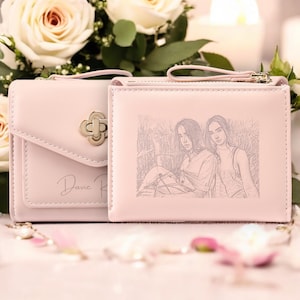 Cartera de mujer personalizada con hebilla triple: cartera de cuero con nombre y foto personalizados y bolsillo con cremallera, regalos de cumpleaños de Navidad para mamá y niñas