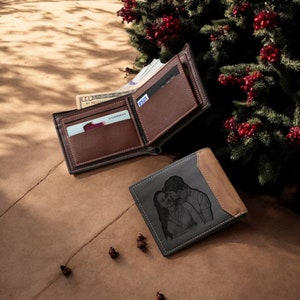 Carteira masculina com foto personalizada, carteira de couro com nome gravado personalizado, presentes para pai, para marido, presente de dia dos pais, presentes de aniversário de memória