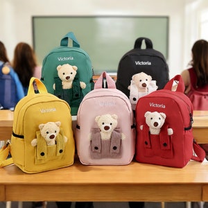 Sac à dos personnalisé pour enfant , Sac à dos pour la maternelle , Motifs ours , Cadeau pour enfant , Rentrée scolaire , Broderie personnalisée
