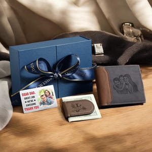 Gepersonaliseerde portemonnee voor heren – aangepaste fotoportemonnee met naam voor vader, opa, zoon, unieke cadeauset voor hem, vaderdag- en verjaardagscadeau van haar