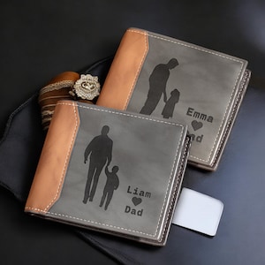 Cartera personalizada para hombre: Cartera de cuero con foto y texto personalizados y apellidos. Regalo único para el Día del Padre, cumpleaños, de hijo o hija.