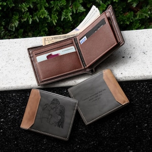 Carteira masculina com foto personalizada - Carteira de couro com nome gravado personalizado, presentes para pai, marido, família, dia dos pais, Natal, presentes de aniversário
