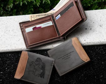Custom Photo Men's Wallet Personalized Engraved Name Leather