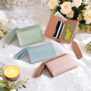 Cartera de pulsera personalizada para mujer: cartera de cuero con nombre y foto personalizados y bolsillo con cremallera, regalo de Navidad, cumpleaños o aniversario para ella