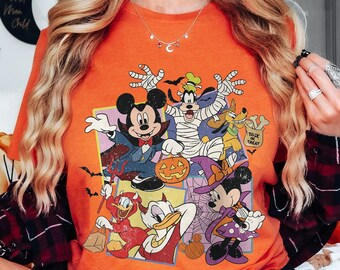 Camiseta retro de personajes de Halloween de Disney, camiseta de Halloween de Mickey y sus amigos, camiseta de viaje de Disney, camiseta de temporada espeluznante, regalo de Halloween, camiseta de otoño