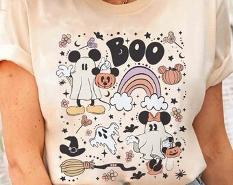 Maglietta vintage Disney Topolino e fantasma di Halloween, maglietta Disney Boo, maglietta divertente di Halloween, maglietta della stagione spettrale, regalo di Halloween, maglietta di Halloween