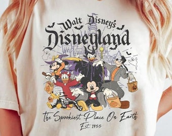 Retro Walt Disney'S Disneyland Halloween Shirt, The Spookiest Place On Earth Tshirt, Mickey And Friends Halloween Tee, Disney Pumpkin shirt