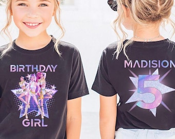 Camiseta personalizada de cumpleaños de Huntrix para niña, camiseta personalizada de cumpleaños de cazador de demonios Kpop, camiseta de Mira Rumi Zoey, regalo para fan de Huntrix, Huntrix Youth