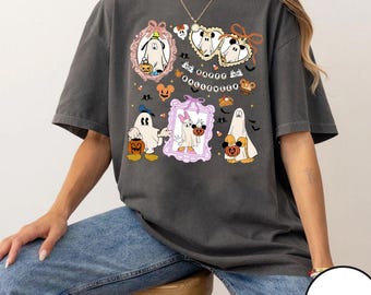 Camiseta de Mickey y sus amigos de Halloween 2025 con lazos de Coquette, camiseta de Mickey y Minnie Goofy Ghost, camiseta de Halloween espeluznante y adorable de Disney, fiesta de Halloween