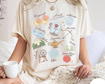 Akvarell Disney Princess Signature T-shirt, Disney Aurora Ariel Belle Askungen Tiana T-shirt, Alla prinsessor Autograf T-shirt, Disneyland Girl Trip