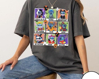 Koszulka z motywem złoczyńcy Disneya Stitcha w stylu vintage, koszulka ze zdjęciami Stitcha Emotion, kostium Stitcha z postaciami z horroru na Halloween, pasująca koszulka dla całej rodziny na Halloween