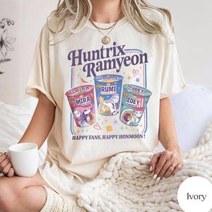 Maglietta Huntrix Ramyeon per i fan del film Demon Hunter, maglietta ispirata all&#39;estetica coreana dei noodle, top streetwear KPDH alla moda, KPDH Ramyeon