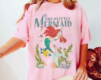 Camiseta vintage de La Sirenita de Disney, camiseta de la princesa Ariel, camiseta de Ariel y sus amigos, viaje familiar a Disneyland, tour de WDW, regalo de cumpleaños