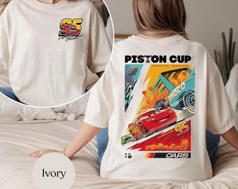レトロな両面ライトニング・マックィーンシャツ、ライトニング・マックィーンのナンバーバック、ディズニー・カーズシャツ、ピストンカップTシャツ、ディズニー・ピクサー・カーTシャツ、マックィーン95