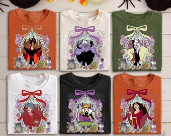 Maglietta personalizzata con i personaggi dei cattivi Disney, maglietta di Halloween Disney, maglietta per la festa di Halloween 2025, maglietta per il viaggio in famiglia Disney, Halloween in famiglia