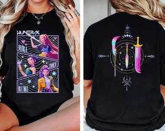 Camiseta Huntrix para chicas, camiseta de Demon Hunters del Kpop, colores cómodos del crossover Anime x Kpop, camiseta gráfica de Rumi Zoey Mira, amante de Huntrix del Kpop