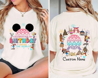 Camiseta vintage de Disney celebrando mi cumpleaños alrededor del mundo, camiseta de Disney Epcot Tour, camiseta, viaje familiar a Disneyland, tour de WDW, regalo de cumpleaños