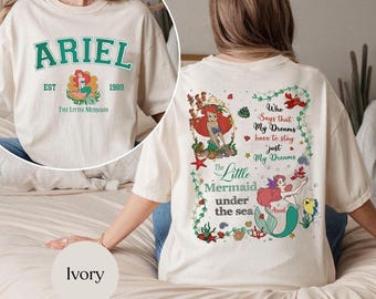 Camiseta de La Sirenita de 2 lados, camiseta de princesa Disney, camiseta de Ariel de La Sirenita para mujer, camiseta de Ariel sirena, camiseta de princesa Ariel de Disney
