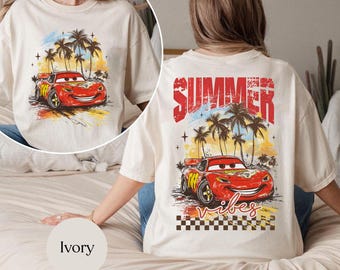 Tropical Palm Beach Racing Design, vintage beach t-shirt, Trendy Summer, Aesthetic Beach Shirt Design, Cars Summer shirt, Lightning McQueen