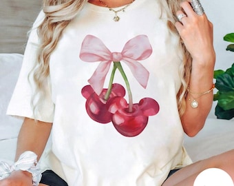 Maglietta vintage Comfort Colors Cherry, regalo per gli amanti delle ciliegie, maglietta per neonati Disney Coquette, Disney Coquette Cherry, regalo per donna, maglietta retrò Cherry