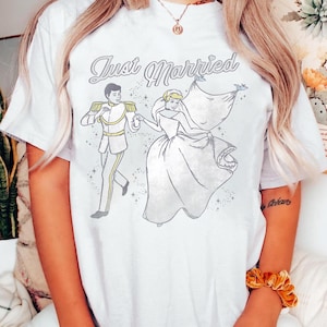 Retro Disney Just Married Shirt, Princess Cinderella And Prince Charming Tshirt, Disney Couple Tee, Disney Couple Trip, Disney Wedding Shirt