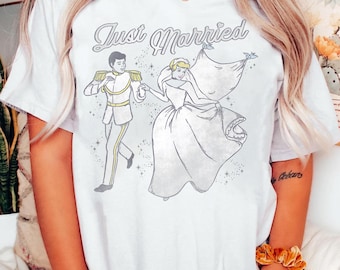 Camiseta retro de Disney recién casados, camiseta de la princesa Cenicienta y el príncipe azul, camiseta de pareja de Disney, viaje de pareja de Disney, camiseta de boda de Disney