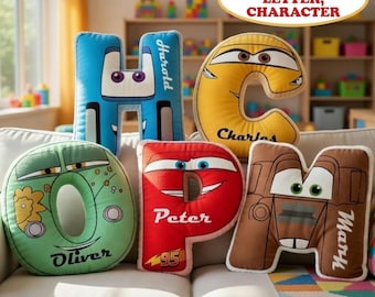 Personalized Cars Letter Pillow, Kids Cars Alphabet Pillow, Custom Lightning Mcqueen Name Pillow, Cartoon Pillow Gift, Room Decor