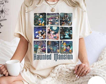 Camiseta de la Mansión Encantada de Disney, camiseta de la Mansión Encantada, camiseta del Reino Mágico, camiseta de Halloween de Disney, camiseta de Mickey y sus amigos con fantasmas haciendo autostop