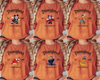 Camiseta retro de Halloween de Disneyland, camiseta de Mickey y sus amigos para Halloween, camiseta con personajes de Disneyland (establecidos en 1955), camiseta de Halloween, camiseta de temporada espeluznante