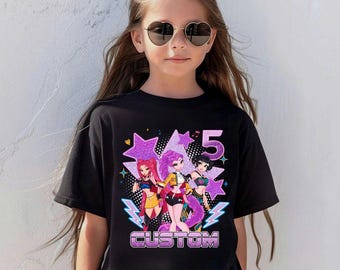 Personalized Kpop Demon Hunter Birthday Girl Shirt, Custom Huntrix Birthday Girls Boy Shirt, Birthday Family Matching, Mira Rumi Zoey Shirt