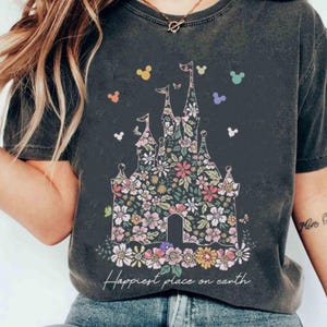 Disney Castle Floral Shirt, Happiest Place On Earth T-shirt, Vintage Castle Tee, Disneyland Family Trip